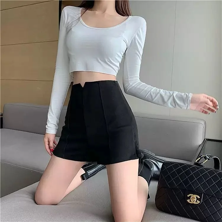Stylish High Waist Slimming Sexy Short Bootcut Pants Women's Early Spring New A-Line Pants Trendy Bodycon Skirt Pants