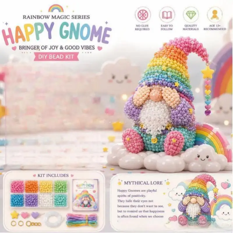 Gnome 3D DIY Beading Art Set Full Craft Materials & Simple Instructions for Thanksgiving Christmas Gift Choice