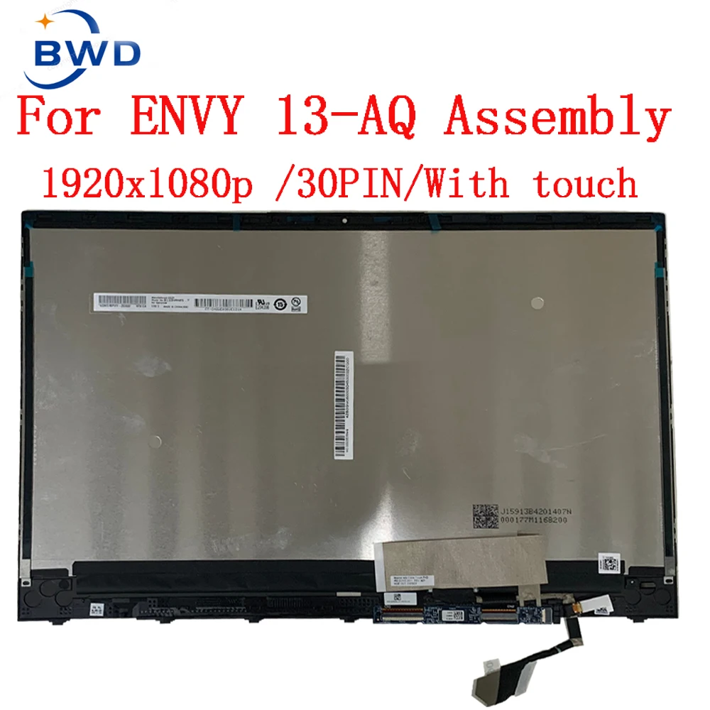 13.3 LCD zamiennik dla HP ENVY 13-AQ 13T-AQ000 13T-AQ100 FHD LCD zespół ekranu dotykowego z ramką L53372-001