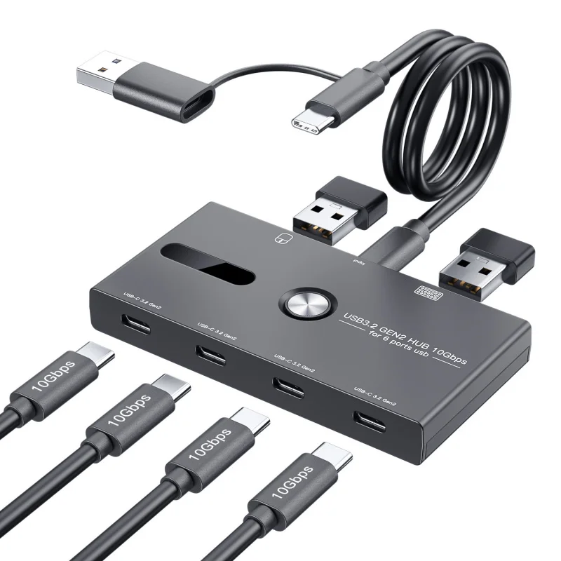 USB C Hub 10Gbps USB 3.2 Gen2 4 Ports Type C Splitter High Speed Multi Port USB Extender for Laptop Phone Tablet