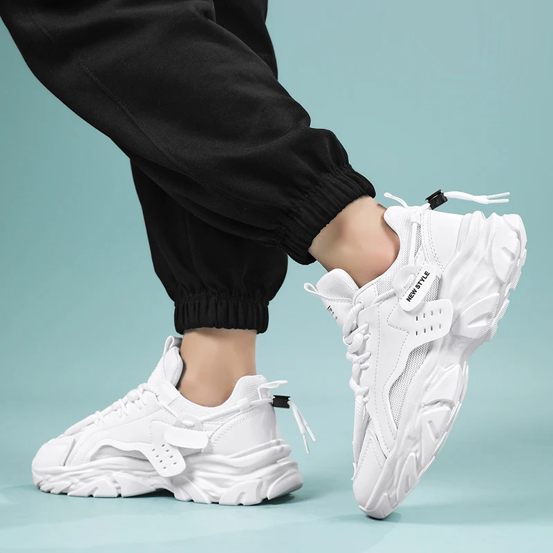 Men\'s thick soled breathable casual sports shoes four seasonal outdoor running shoes lace up soft soles walking shoes sneakers