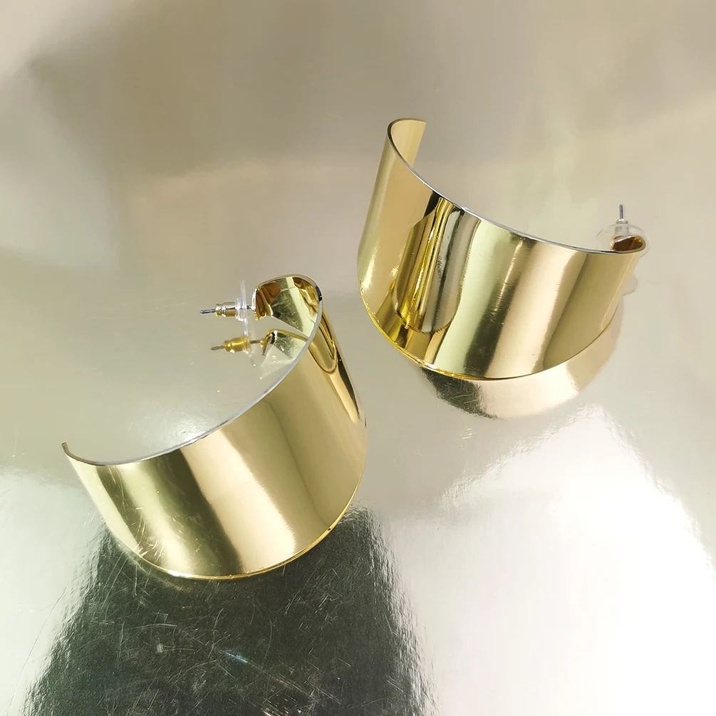 Wide Big Hoop Earrings Gold Color Alloy Drop Earring For Women Geometric Trendy Party Personality Statement  Jewelry Accessories