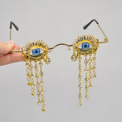 Eye Crystal Fringe Sunglasses Vintage Diamond-Encrusted Personality Round Frame Sunglasses Men women Eye Jewelry  Accessories