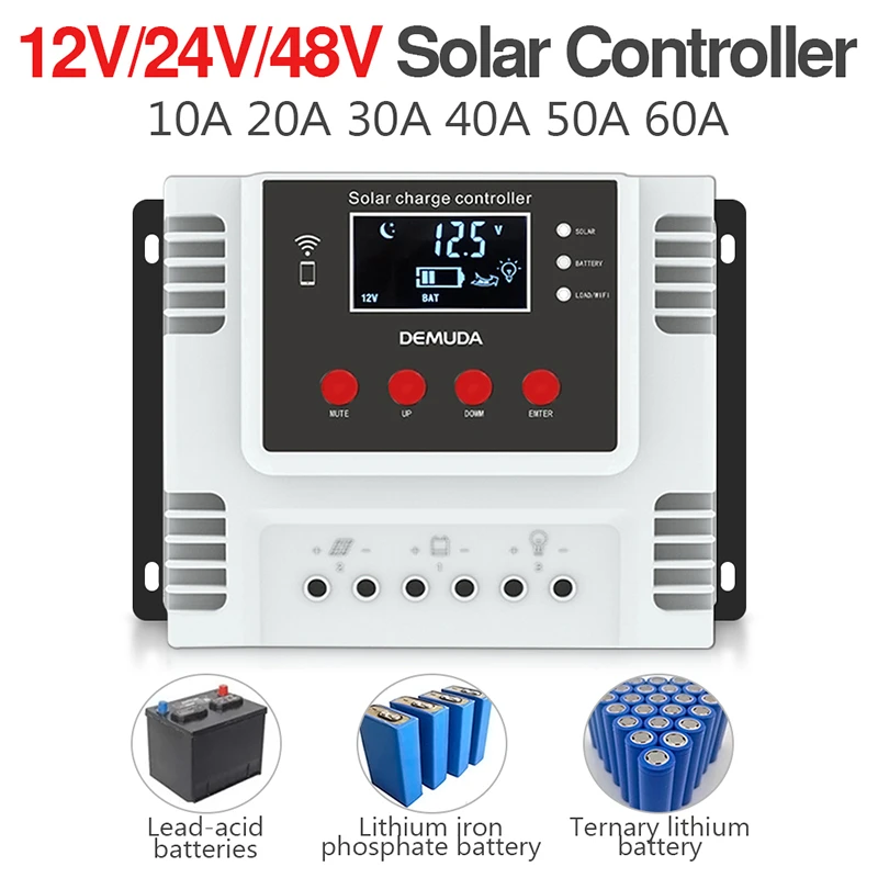 

Solar Charge Controller 10A/20A/30A/40A/50A App Real-time Data Monitoring LED Display Intelligent 12V/24V/48V Solar Controller