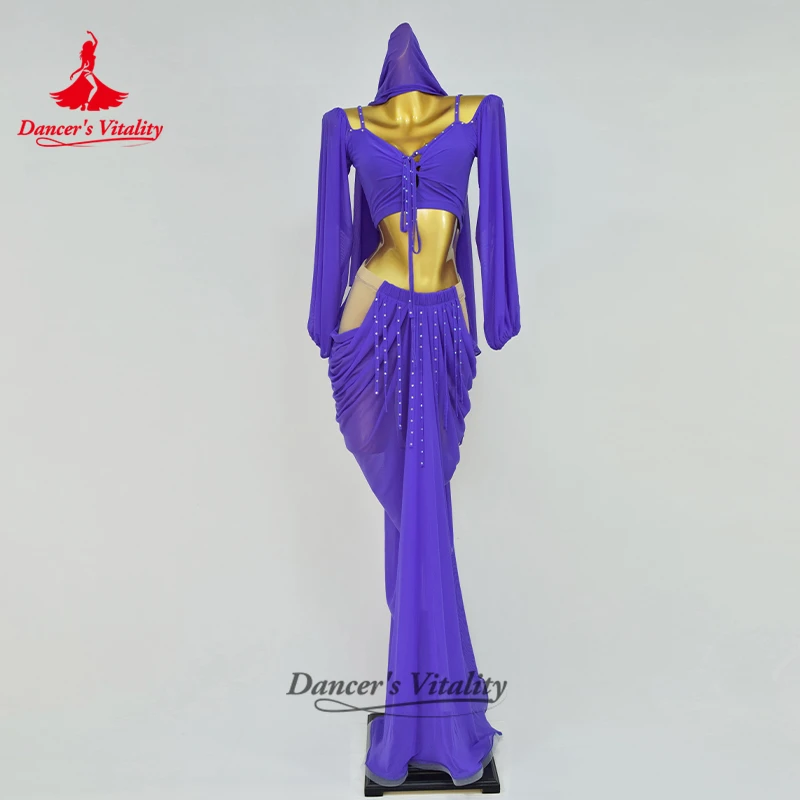 

Новый комплект BellyDance, женский индивидуальный топ с v-образным вырезом и длинными рукавами + платок + сексуальная длинная юбка с рыбьим хвостом, 3 предмета, одежда для восточных танцев