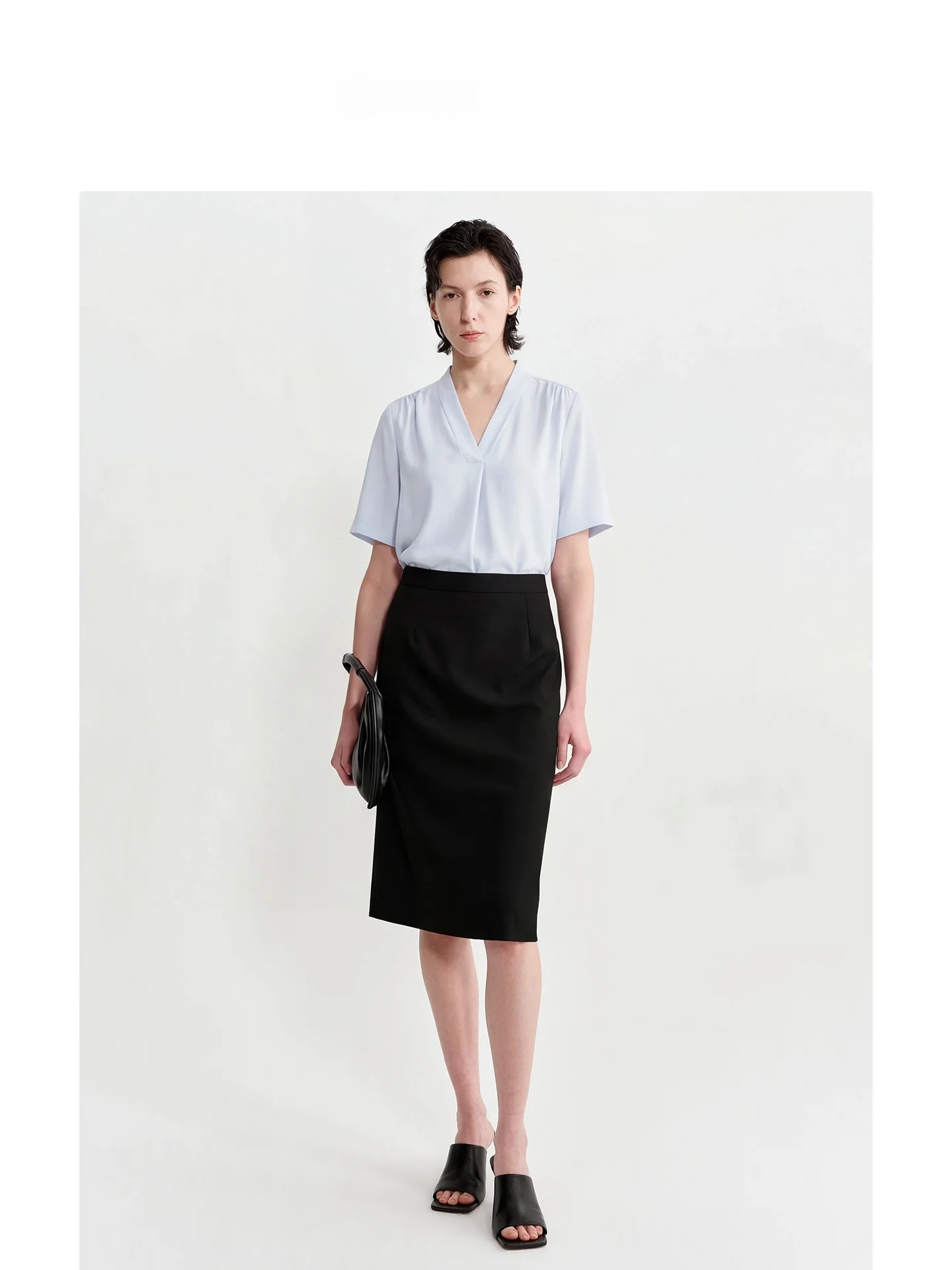 

LeLenth Blue V-Neck Shirt Women's Summer Professional Interview Clothing Slimming Formal Shirt Teacher Special Use
