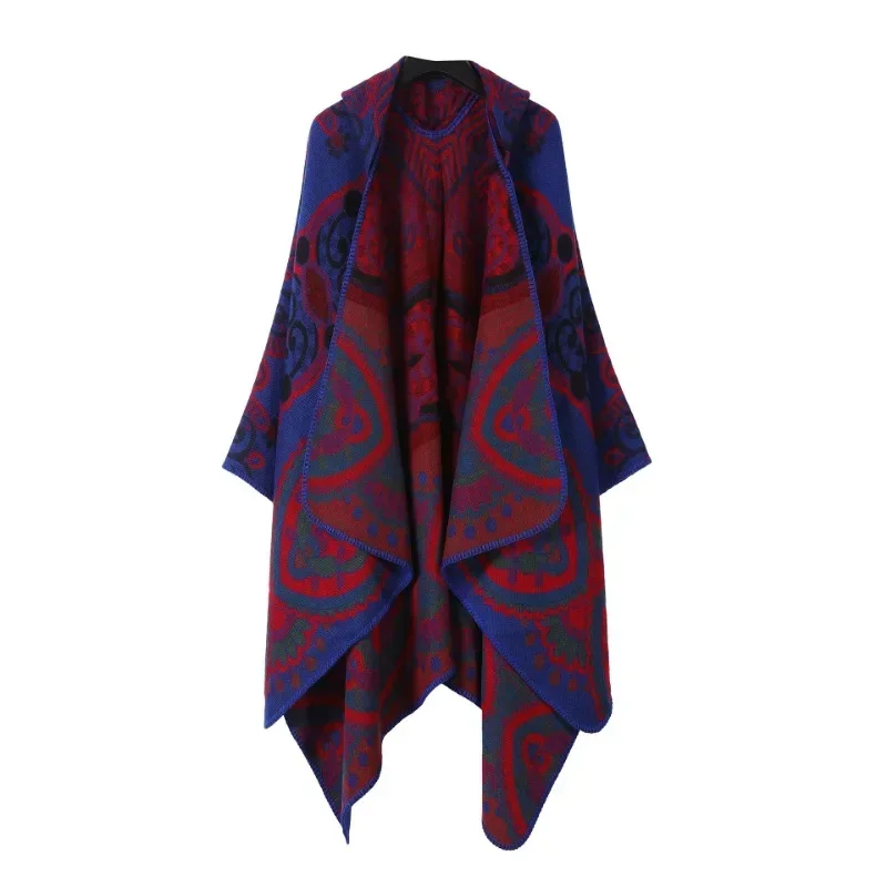 ヨーロッパとアメリカのストリートトレンドセッターポンチョ秋冬レディース特大プリントケープコートファッションレディース暖かいマントショール