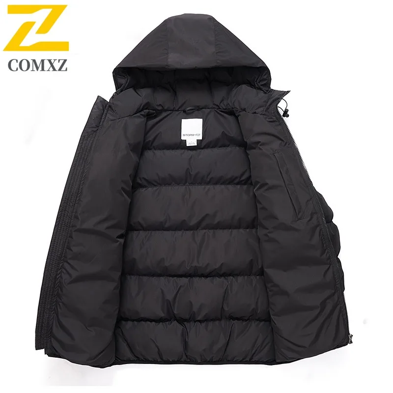 COMXZ Men Casual Color Block Hooded Jacket 2025 European and American Style New Thick Warm Cotton-Padded Winter Cold-proof Coat