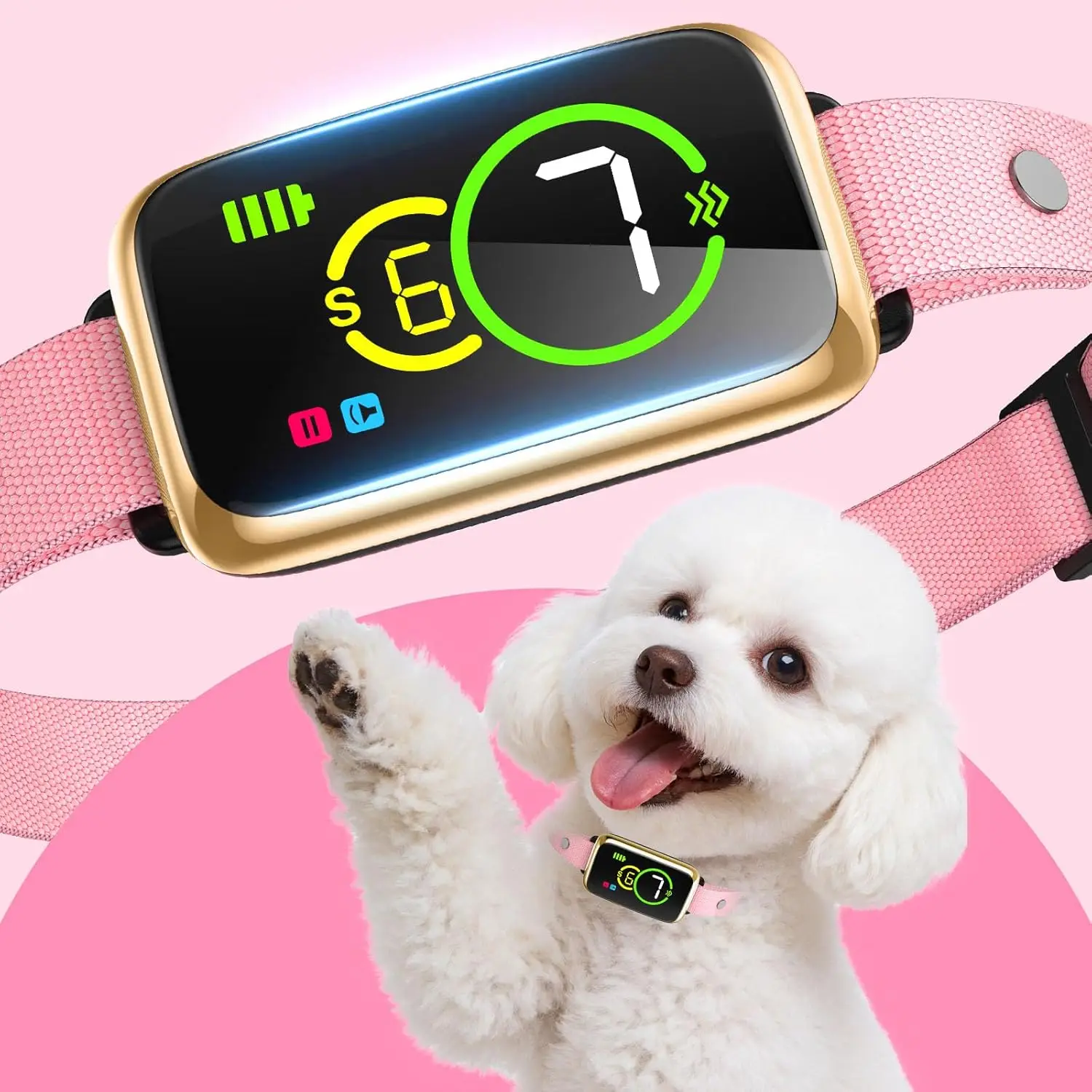 

Smart Anti-Bark Dog Collar with Beep & Vibration, 7 Sensitivity Levels, IP67 Waterproof for All Sizes