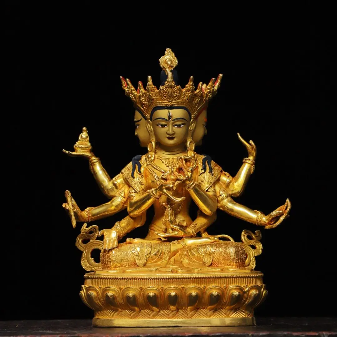 Gilded Ushnishavijaya Bodhisattva Statue Tibetan Copper Home Temple Altar Decoration