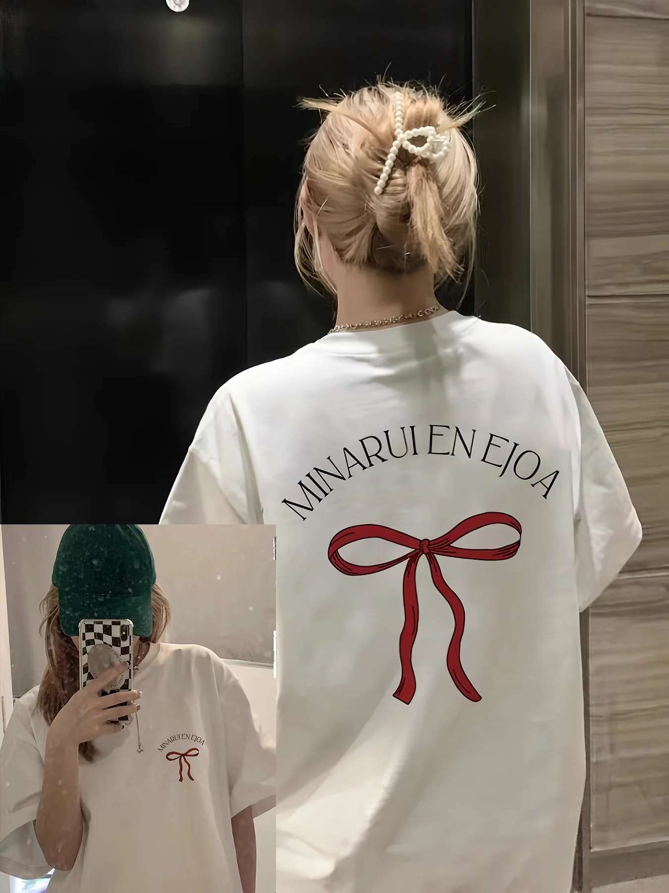 

Women's Fit Retro American Style with Bold Red Bow Letter Print Everyday Tshirt Bow Print Top Harajuku Casual Aesthetic Clothes