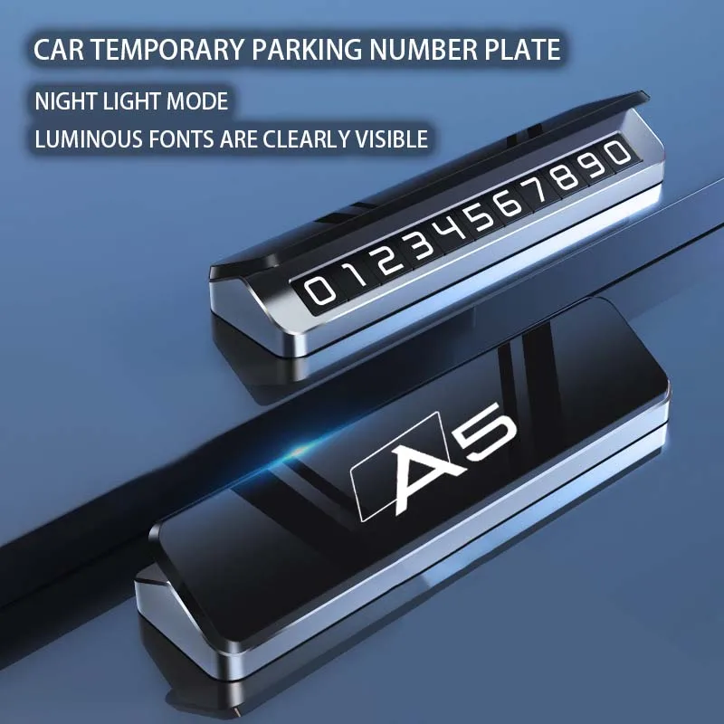 

Car Metal Mobile Phone Number Temporary Parking Plate For Audi A5 A7 A6 A3 A4 A8 B8 B9 F5 8T 2023 2024 Auto Accessories Logo