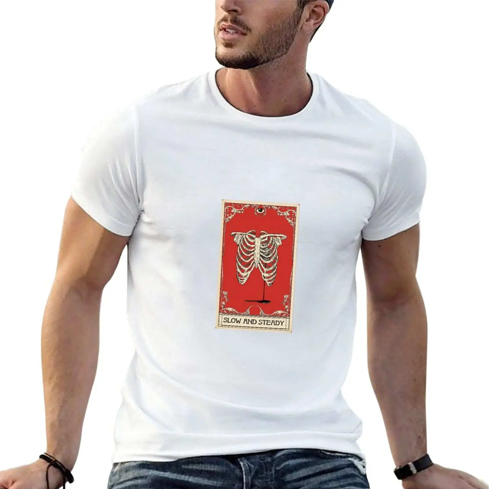 T-shirt humoristique en coton 100% pour homme, avec motif 'Slow and steady ability card'