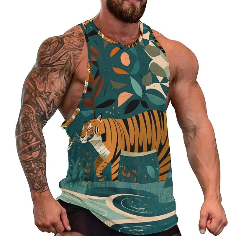 Summer 3D Print Tiger Pattern Men's Tank Top Fashion Personality Animal Graphic Sleeveless Vest Tees Loose Casual Sports Clothes