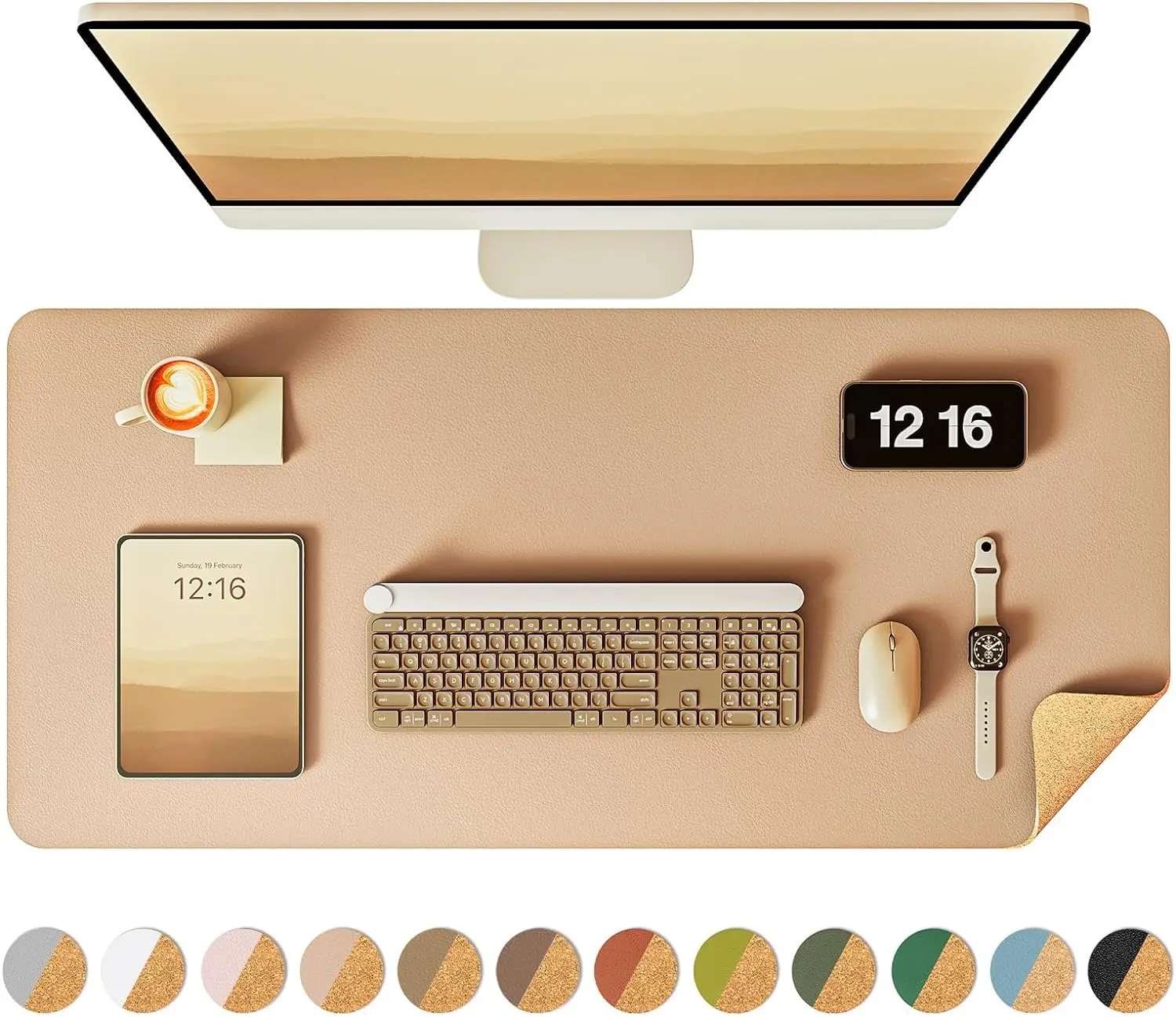 

Double-Sided Desk Pad, Leather Desk Mat, Eco Cork Desk Pad Protector,Large Mouse Pad,Waterproof Desk Blotter for Office/Home