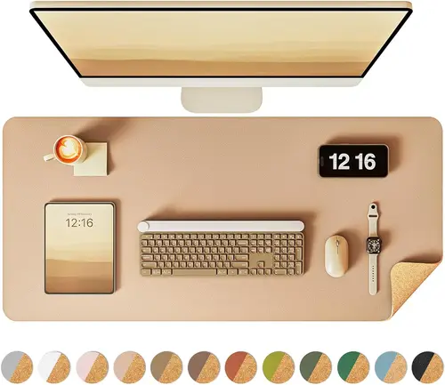 Almohadilla de escritorio de doble cara, alfombrilla de escritorio de cuero, protector de almohadilla de escritorio de corcho ecológico, alfombrilla de ratón grande, secante de escritorio impermeable para oficina/hogar