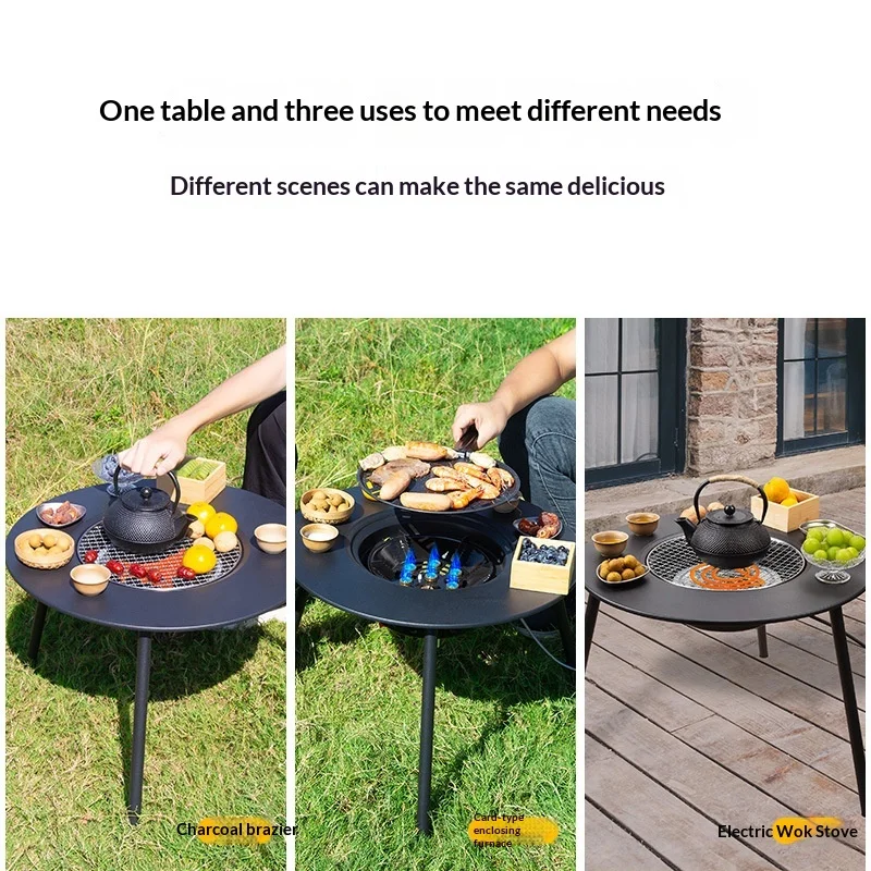 Outdoor Smokeless Portable Barbecue Grill With Fire Pit Tea Set Detachable Table Dual Fuel (Electric & Charcoal)