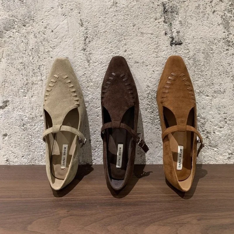 Designer Women Pointed Toe Shoes Fashion Office Flats Shoes Autumn 2025 Sexy Suede Dress Party Shoes Buckle Walking Zapatos Lady