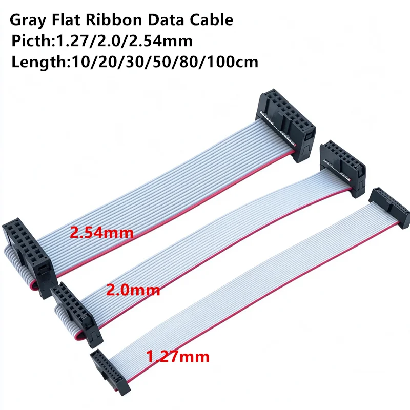 1PCS 1.27MM/2.0MM/2.54MM Pitch FC-6/8/10/16/20/40/50 Pin 20/30/50/CM Gray Flat Ribbon Jtag Isp Download Data Cable 1.27 2.0 2.54