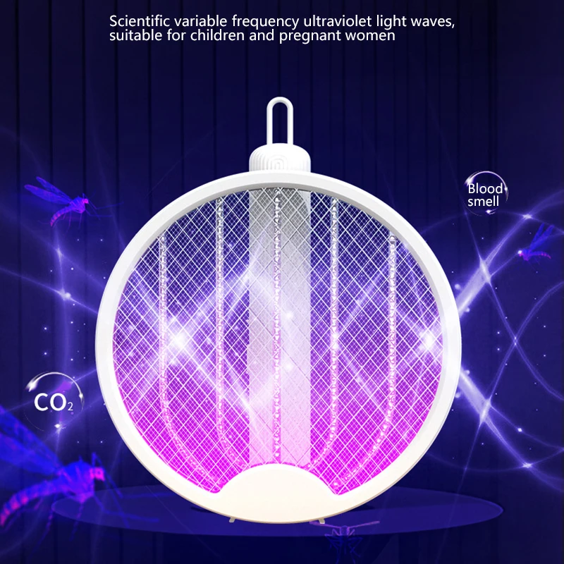 Electric Mosquito Swatter Zapper Lamp Foldable USB Rechargeable UV Light  Fly Swatter Insect Trap With Safety Mesh for Home