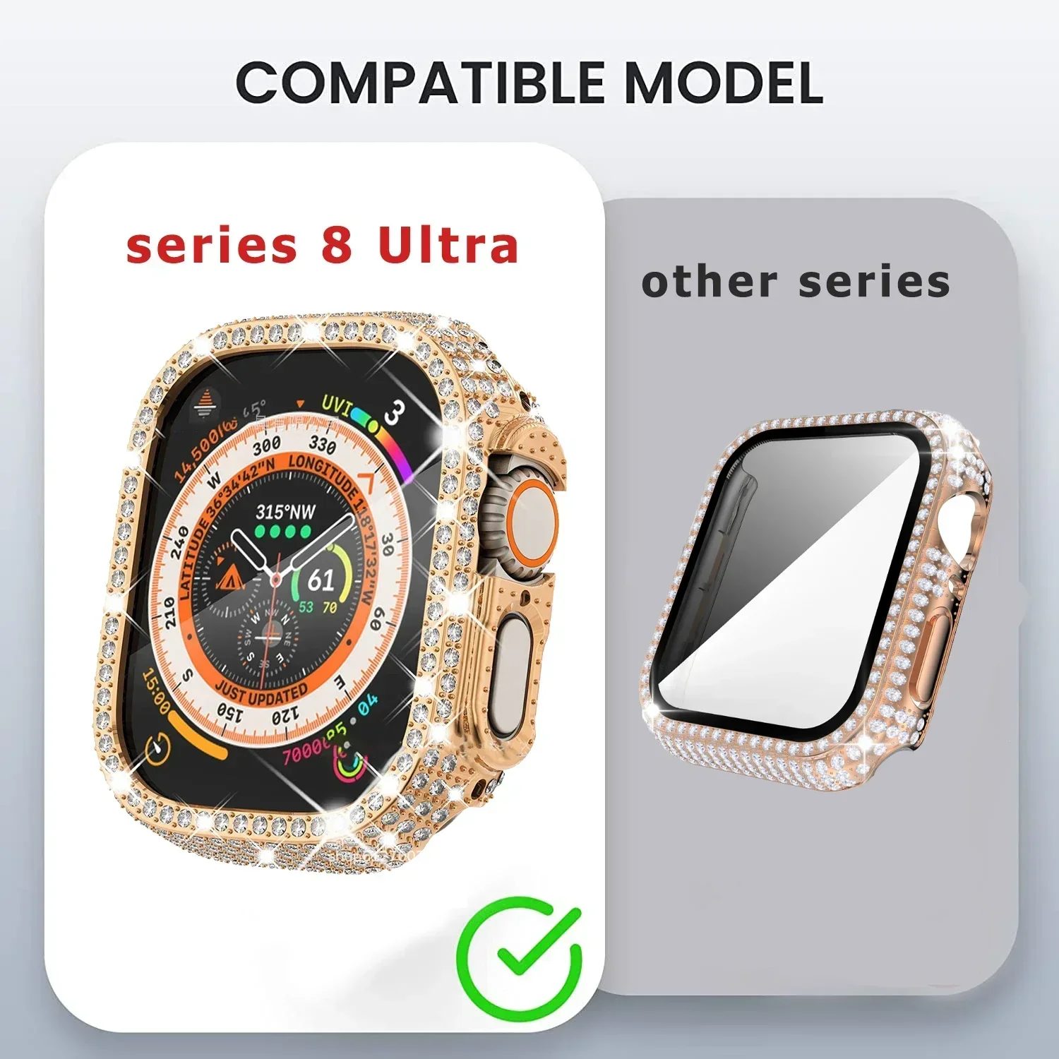 Чехол для часов с бриллиантами, встроенное закаленное стекло для Apple Watch Ultra 49 мм 38 40 42 мм 44 мм 45 мм 46 мм iWatch 10 98 7 6 SE 5 4 3 Cover