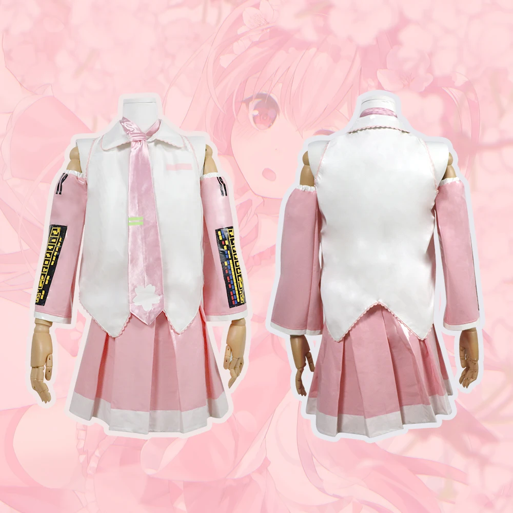 Anime Beginner Future Sakura Vocaloid Miku Pink Midi Dress Cosplay Costume Girl Skirt Wig Uniform Women Carnival Party Dress Up