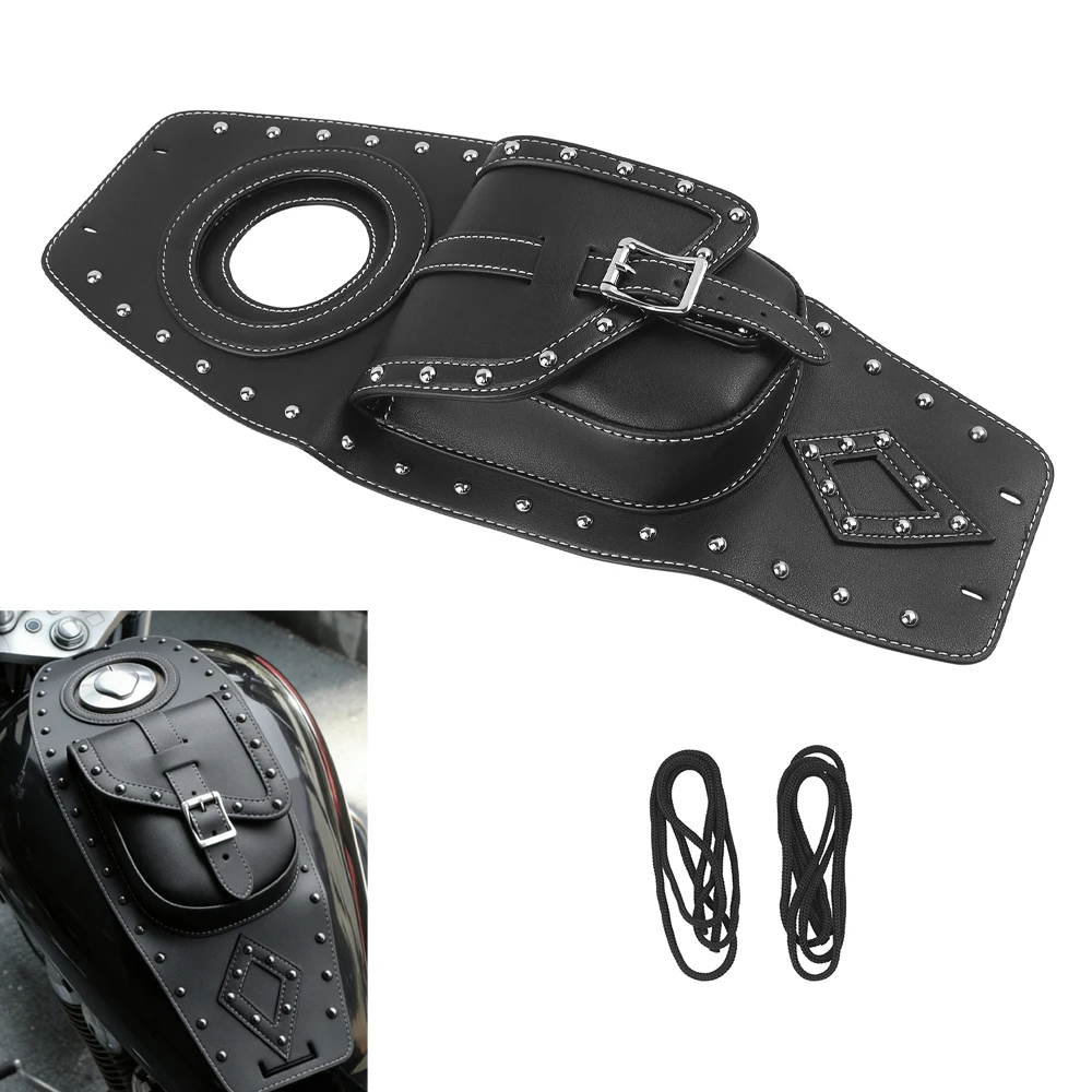 Black PU Leather Fuel Tank Panel Bib Cover Storage Bag For Harley Sportster XL883 XL1200 Touring Honda Suzuki Kawasaki Cruiser