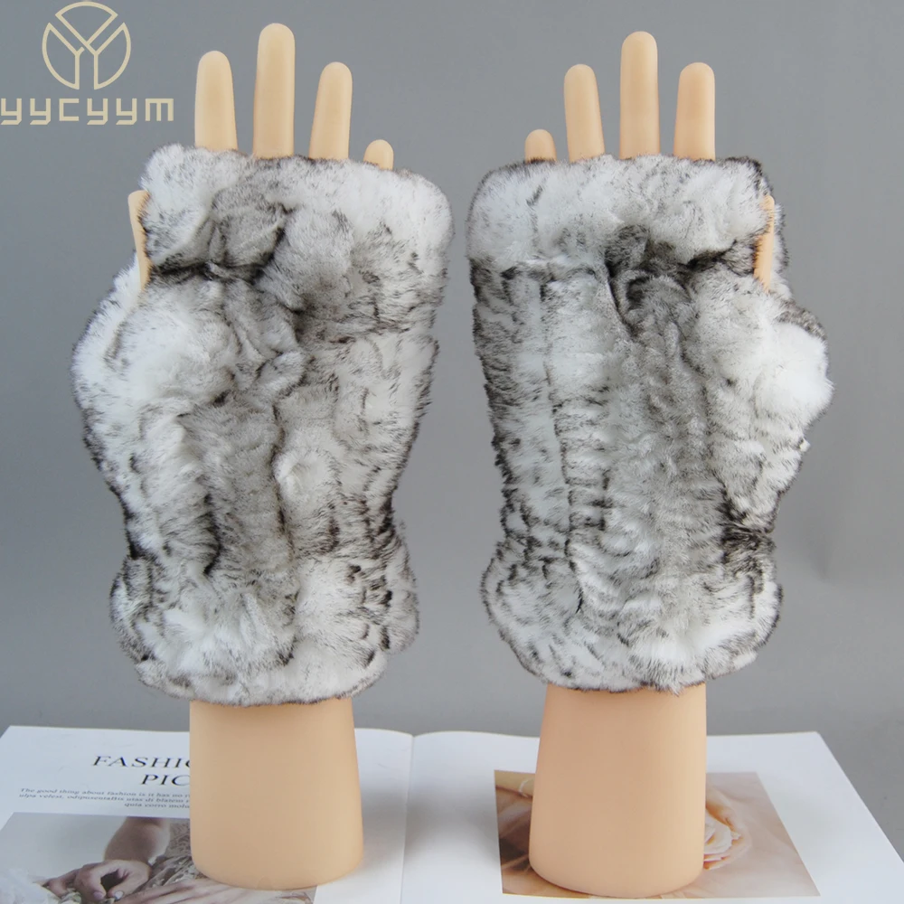 Hot Sale Winter Real Fur Golve Women Outdoor Warm 100% Real Rex Rabbit Fur Gloves Knit Thick Natural Soft Rex Rabbit Fur Mittens