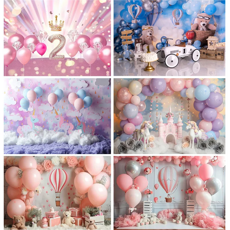 

Happy Birthday Party Photography Backdrops Props Wedding Colorful Balloons Arch Baby Children Photo Background Props DF-04