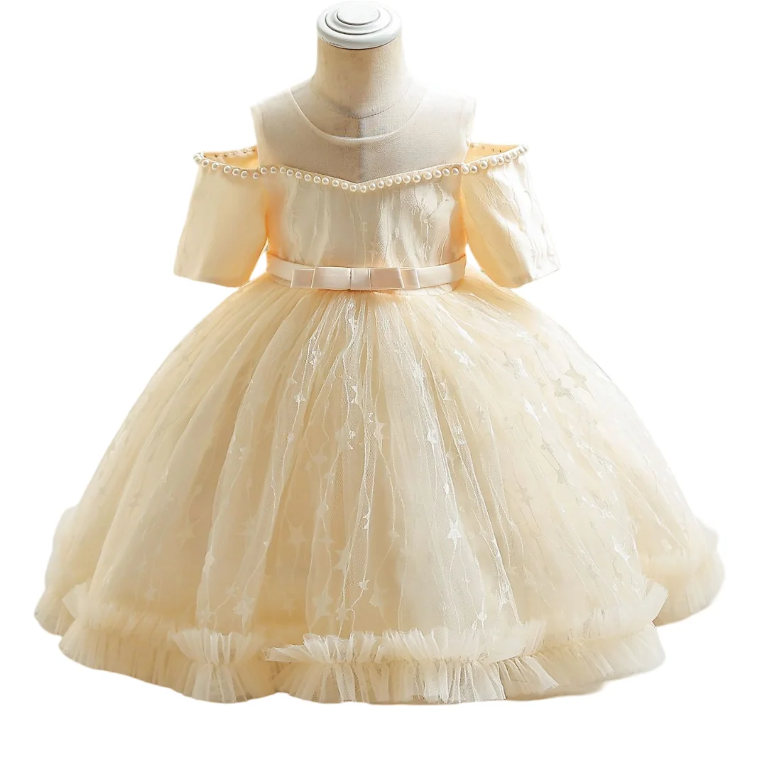 

0-6 Years Old Champagne Little Girl's Party Dresses Baby Pink Toddler Vestidos 1 2 3 4 5 6 Years Infant Clothes 247018