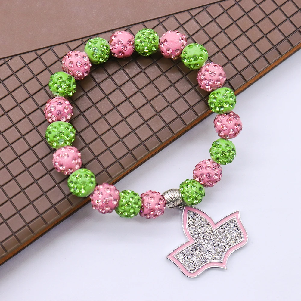 Womenhood Service Pink Green Social Organization Greek Letter Alpha IVY Maple Pendant Sorority Bracelet Fashion