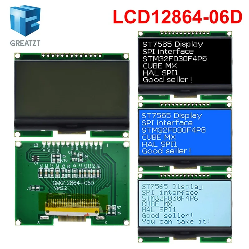 GREATZT Lcd12864  12864-06D, 12864, LCD Module, COG, With Chinese Font, Dot Matrix Screen, SPI Interface