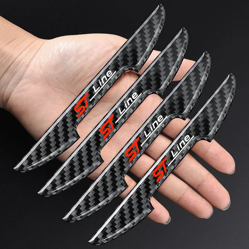 4 Buah Stiker Mobil untuk Ford ST LINE STLINE Mk3 Mk4 Focus Mustang Stiker Pelindung Pintu Mobil Serat Karbon Aksesori Mobil