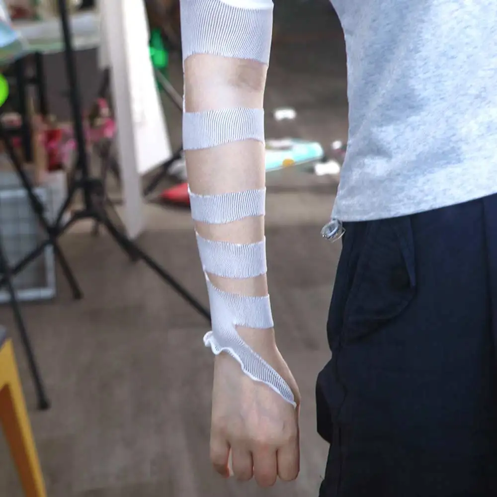 الشارع الشهير Y2K الربط ضمادة أصابع قفازات مطاطا الشرير الضمادات أكمام أذرع تبريد الأصفاد المعصم ثقافة فرعية قفازات تأثيري