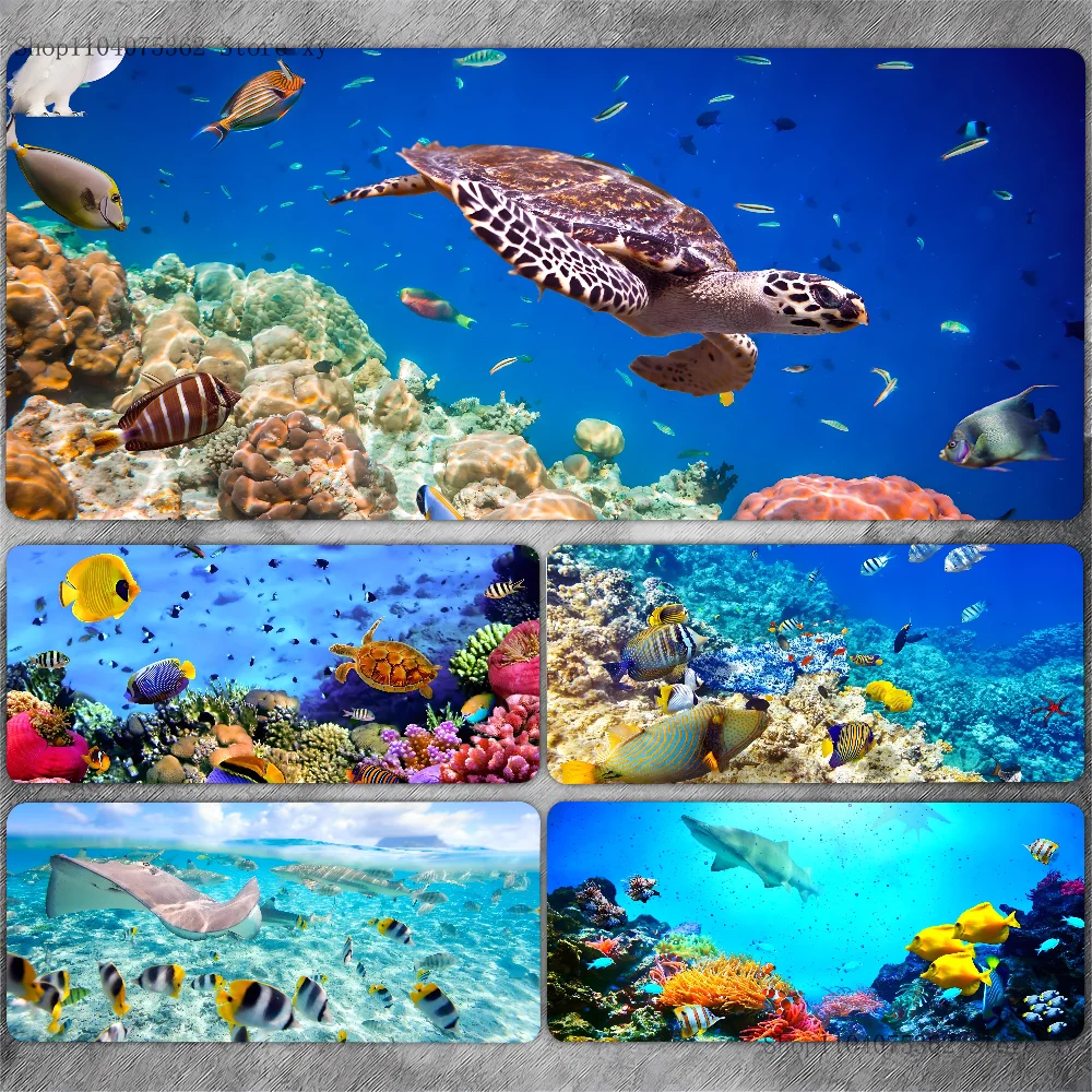 Fish Ocean Scenery Underwater World Mousepad Large Keyboard Desk Mat Gaming Mouse Pad LockEdge Non-slip Mat