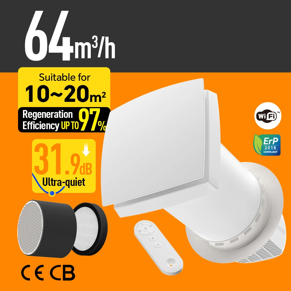 

1.1 600mm Heat Energy Recovery Effcience Up To 97% In Door Air Quality WIFI Control Air Exchanger Temperature Sensor Hvac