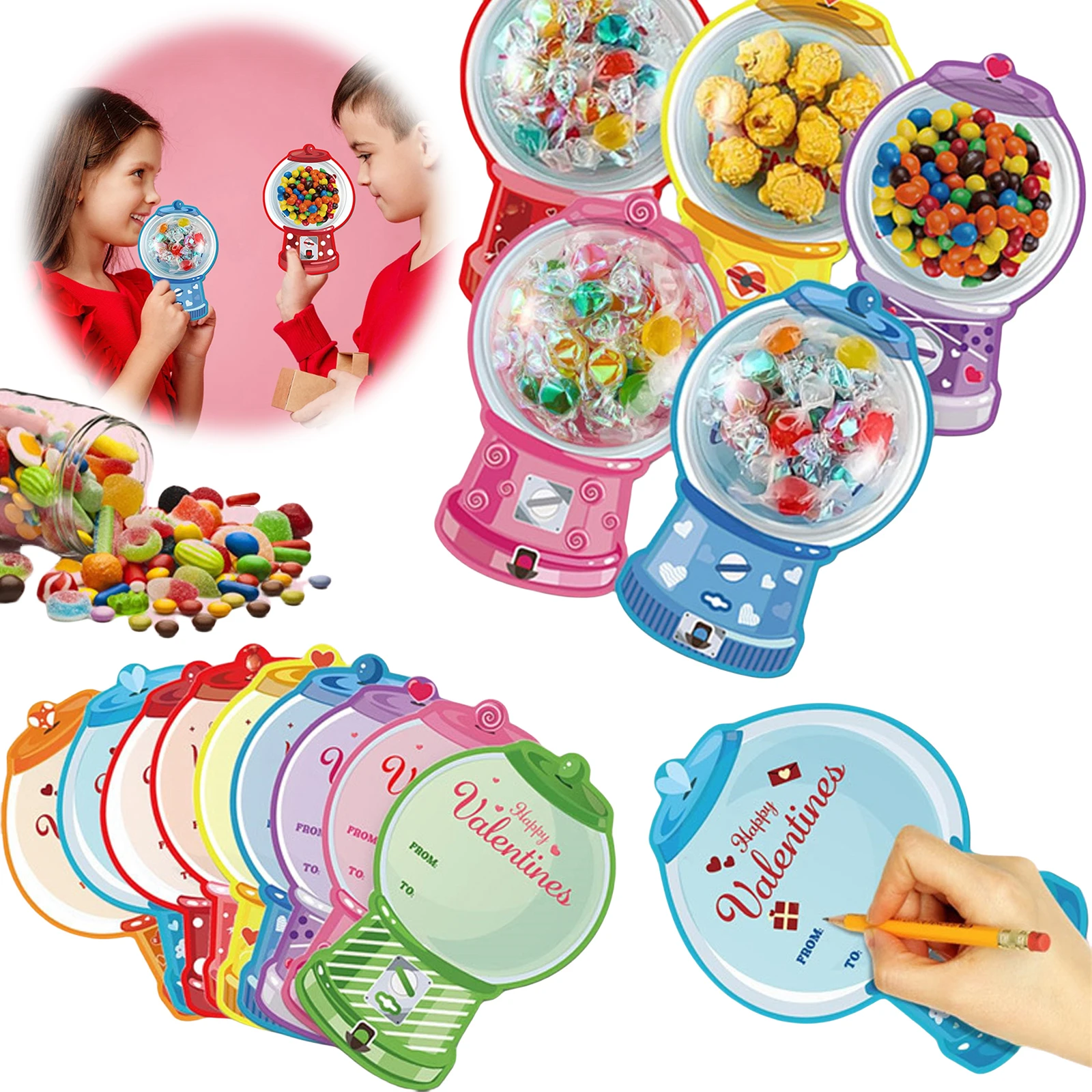 18/36er-Pack Valentinstags-Grußkarten-Set mit Plastikdomen, Valentinstagskarten für Kinder, Partygeschenke, Klassenzimmer-Wechselschenke