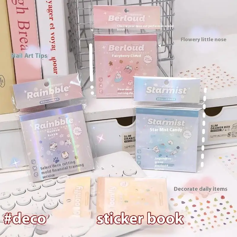 24 folhas/livro diy scrapbook caso de telefone decoração material de colagem pet cortado flash adesivos decorativos livro adesivos de unhas
