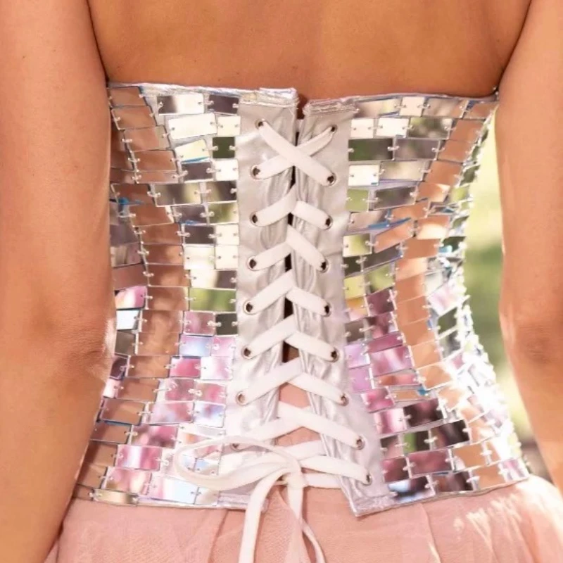 Srebrny Kombinezon Damski z Czystej Ręcznie Szytej Rybiej Ości, Kostium na Imprezę, do Klubu Nocnego, na Scenę, Cosplay