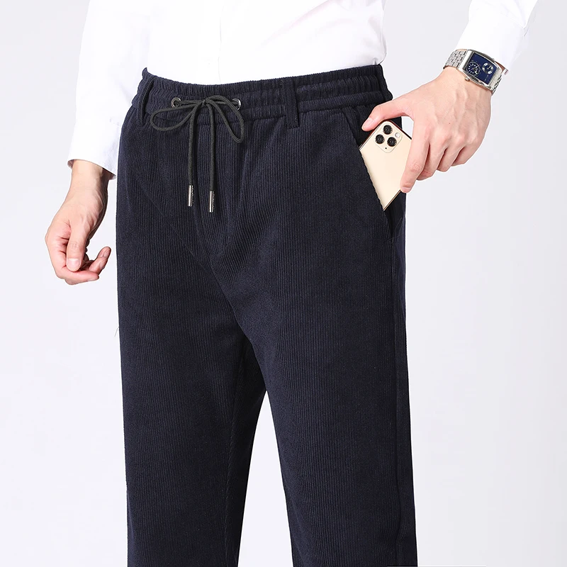 

Men's Autumn and Winter Thickeneded Corduroy Casual Pants, Warm Classic Straight Business Corduroy Pants, Youth Lace-Up Sports Elastic Pants