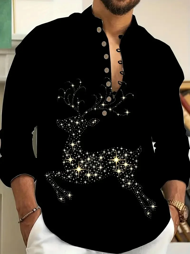 New men's linen short-sleeved shirt, fashionable, retro style, ethnic totem print, comfortable and breathable, men's top