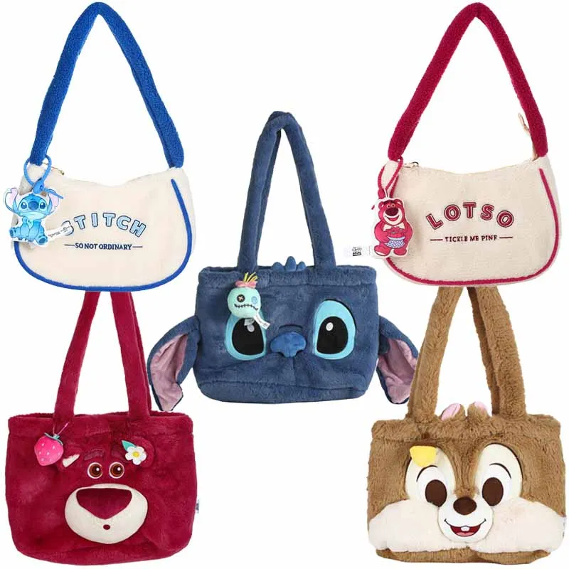 

Disney Lotso Stitch Buzz Lightyear Pooh Bear Chip Sullivan Shoulder Bag Anime Cartoon Cute Handbag Tote Package Girl Gift