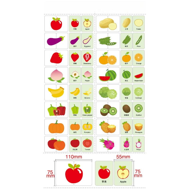 교육용 카드 장난감 기억력 매칭 게임 30개 조각 퍼즐 세트 교육용 퍼즐 사실적인 매칭 과일 퍼즐