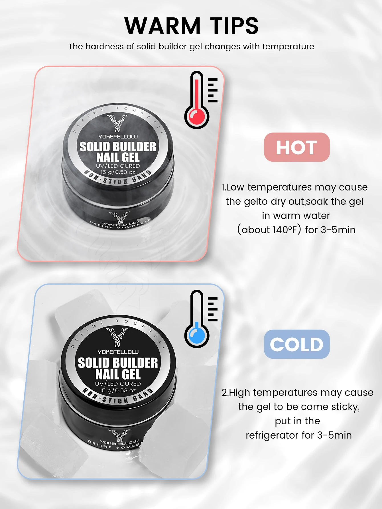 NEU YOKEFELLOW Solid Builder Nagelgel HEMA TPO Free 15g Clear 3D Sculpture Gel Nagellack Antihaft-Handskulptur Hartgel
