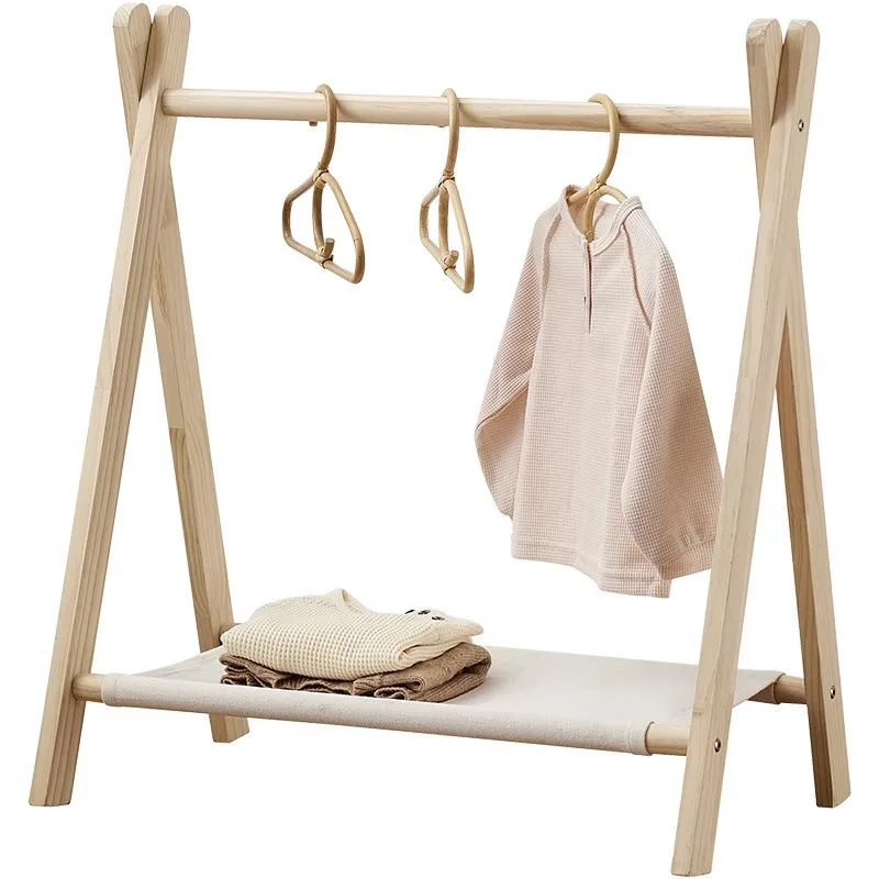 Massief houten kinderkleerhanger vloer houten huishoudelijke kleine kleerhanger