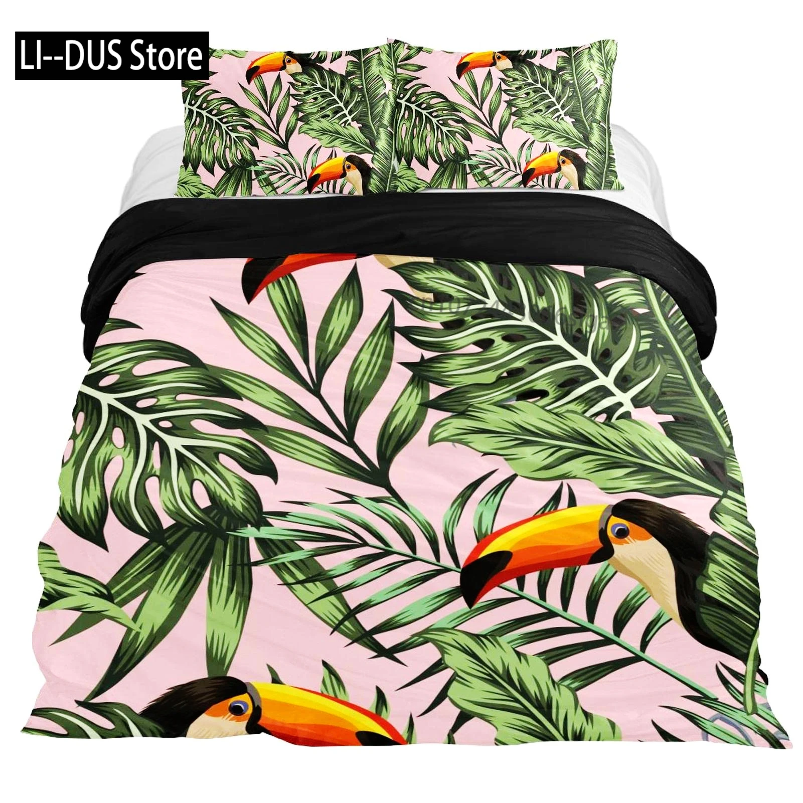 

Tropical Leaves and Parrot Birds 3 Piece Bedding Set with Soft Duvet Cover and 2 Pillow Shams Printed Decoration for All Seasons