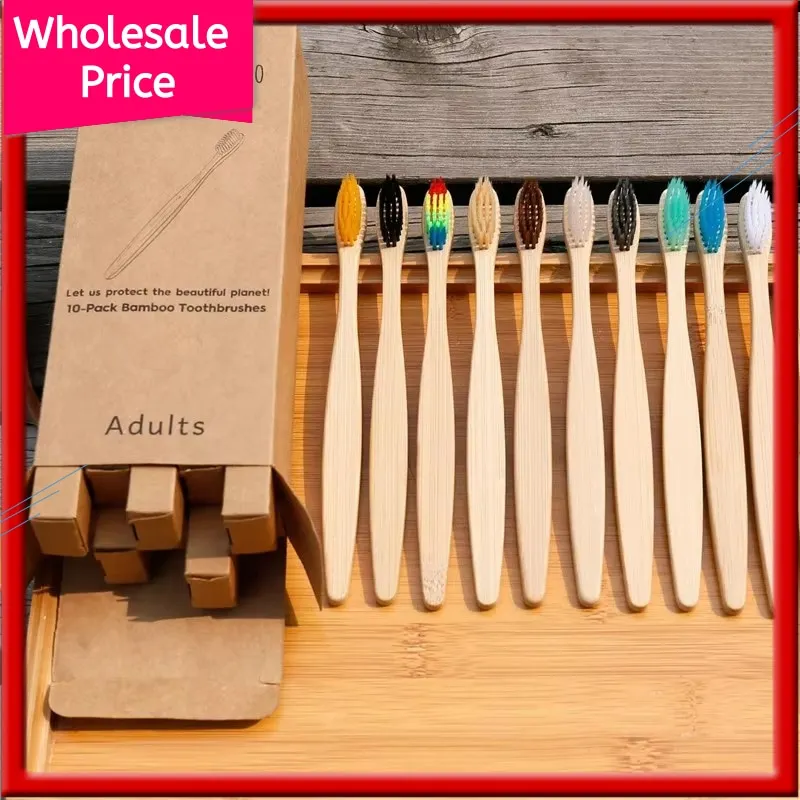 10 Counts Bamboo Toothbrushes BPA Free Soft Bristles Travel Toothbrush Natural Charcoal Toothbrush