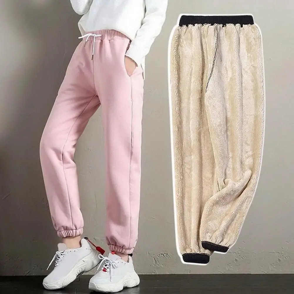 

Women Winter Fall Sweatpants Drawstring Elastic Waist Thick Plush Pants Warm Lady Sports Pants Long Daily Trousers