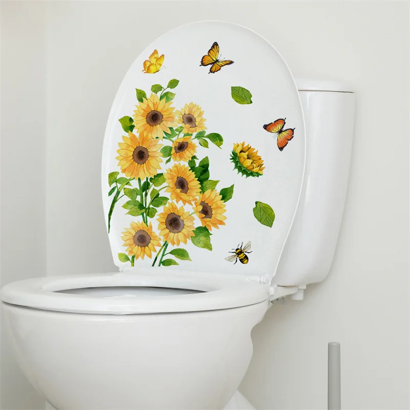M19 Pflanzen Blumen Sonnenblumen Schmetterlinge Wanda uf kleber Toiletten aufkleber Badezimmer Toiletten abdeckung Kühlschrank Aufkleber WC Dekoration – Detail 18