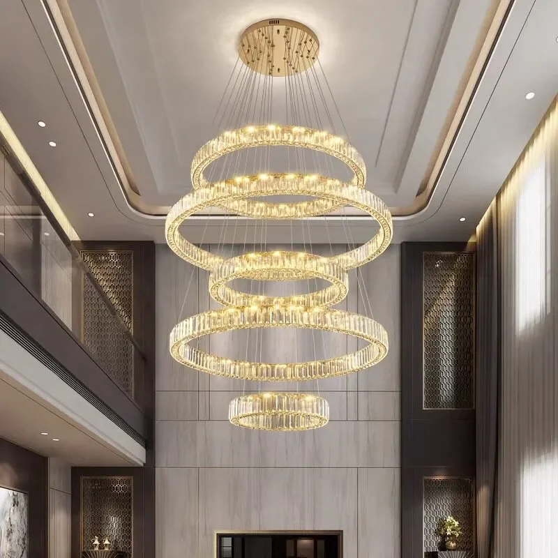 2025 New Light Luxury Crystal Chandelier for Duplex Living Room Staircase Large Long Pendant Lamp Modern Middle Floor Main